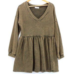 LA Threads Tunic Top Womens Brown Puff Long Sleeve V Neck  Loose Ruffle Hem XL
